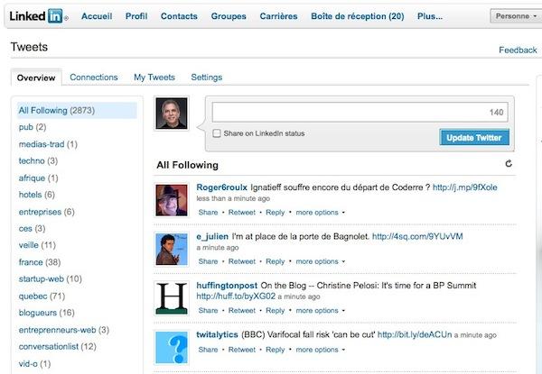 linkedin client twitter Linkedin se transforme en client Twitter