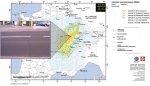 Carte d'intensité du séisme du 23 février 2004 et Fissure dans la chaussée observée à Baume-les-Dames- JPEG - 69.5 ko