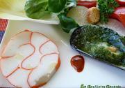 Salade de mâche au surimi et moules farcies au radis noir