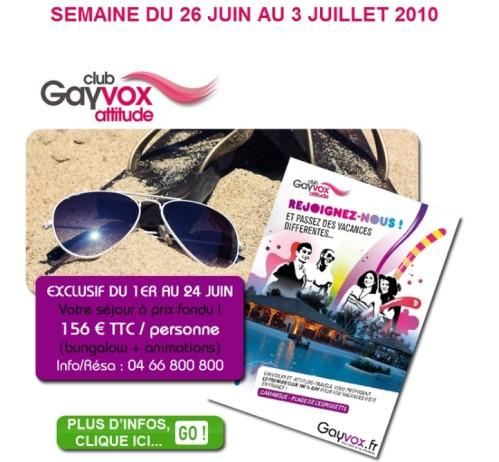 Club Gayvox Attitude, le club de vacances privatisé gay et lesbien en France - 156 euros la semaine.