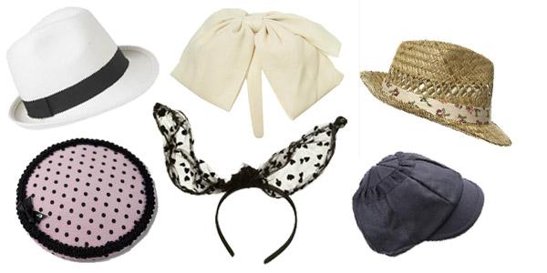 Tendances printemps-été 2010:accessoires de tête. De gauche à droite: 