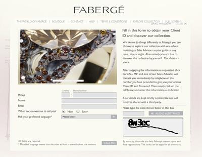 La page d'accueil de la boutique  
virtuelle de Fabergé. © Fabergé