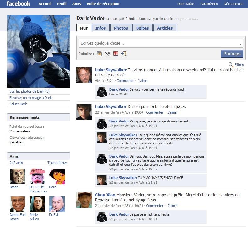 dark vador facebook Dark Vador a lui aussi sa page sur Facebook
