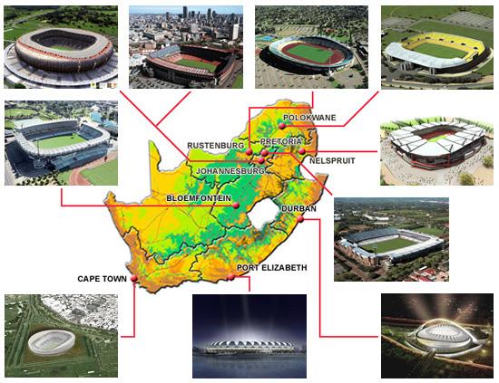sites coupe du monde Les différents stades de la Coupe du Monde 2010 en Afrique du Sud