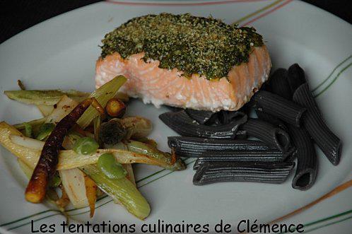 saumon en croûte d'herbes et légumes de Printemps croquan