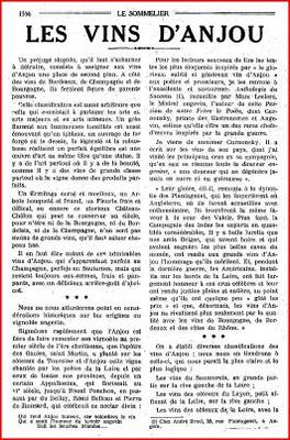 ..à propos desVINS D'ANJOU. .Dans son numéro 1 d'octobre ...