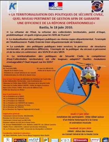 Colloque sur la Territorialisation des Politiques de Sécurité Civile organisé ce soir et demain à Bastia