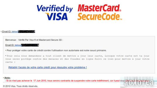 Verified by Visa, Mastercard, Phishing !