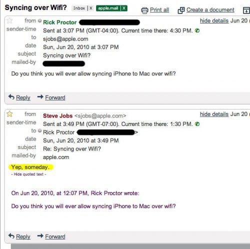 Synchroniser l’iPhone en Wifi, Steve Jobs confirme