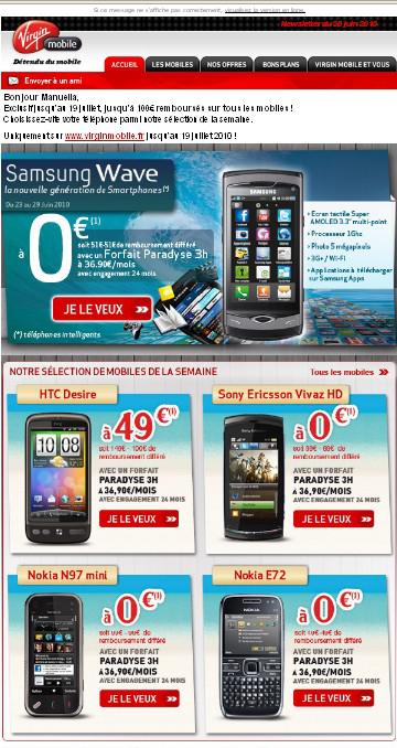 Emailing : Les exclusivités Virgin Mobile