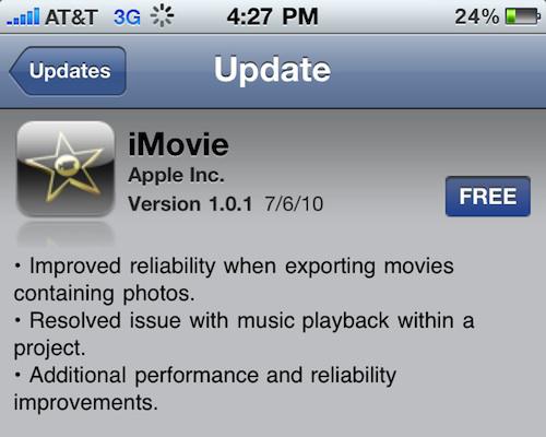 Mise à jour de l’application iMovie pour iPhone 4