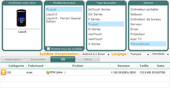 Capture3 Acer Liquid reçoit sa mise à jour vers Android 2.1 