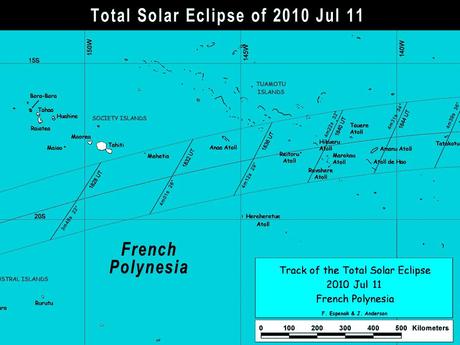 Carte Tahiti Eclipse de Soleil, 11 juillet 2010