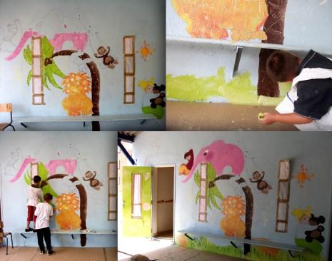 Fresque au centre de loisirs de Souesmes : premier jour