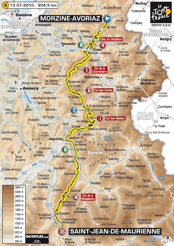 avoriaz sur la carte de france Tour de France 2010   9ème étape : Morzine Avoriaz   Saint Jean de 