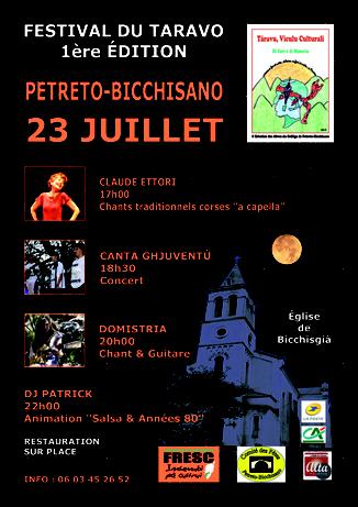Festival du Taravo à Petreto-Bicchisano le 23 juillet prochain : Le programme.