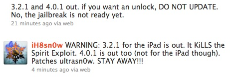 iOS 4.0.1 bloque le jailbreak Spirit et le désimlock iPhone !