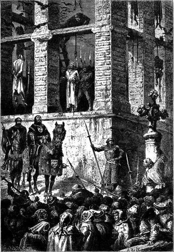 Gibet monfaucon - execution d'Enguerrand de Marigny en 1315 - Alphonse Marie de Neuville 1883.jpg