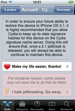 Cydia sauvegarde le SHSH des iphone 3G et ipod touch 2G