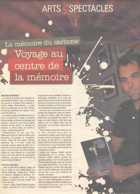 Article de presse : Frédéric Norton-Poulin – Voyage au centre de la mémoire