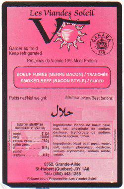 Les Viandes Soleil - Boeuf fumé (genre bacon)/tranché