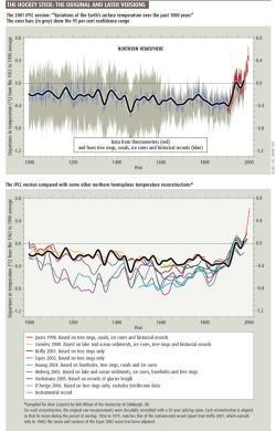 The hockey stick: The original and later versions. Temperature reconstructions of the past 1000 years