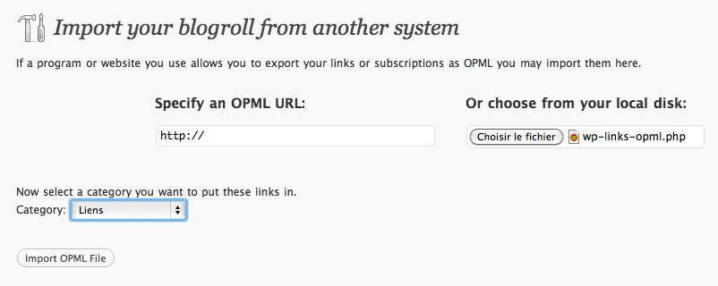 Exporter/Importer des liens sous WordPress 3.0