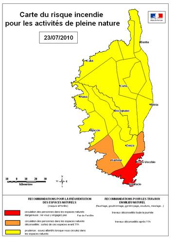 Carte risque incendie du jour : Niveau ROUGE à Porto-Vecchio et Bonifacio aujourd'hui
