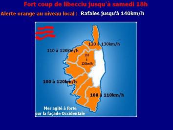 Alerte orange au niveau local : Coup de libecciu cet après-midi et demain en Corse.