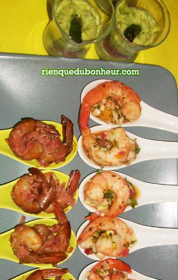 duo de crevettes et verrines mousse asperges