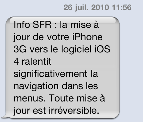 SFR déconseille de mettre à jour en iOS 4 sur iPhone 3G