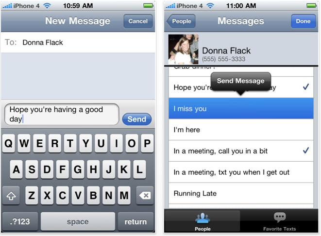 Modèles enregistrés de SMS pour iPhone
