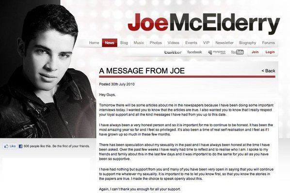 Photo : Le coming out de Joe McElderry sur son site officiel