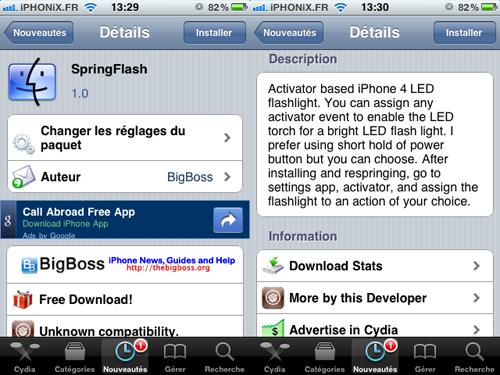 SpringFlash: Application Cydia uniquement compatible iPhone 4
