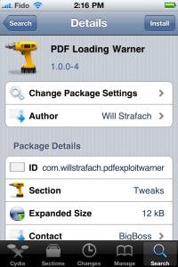 JailbreakMe et faille de sécurité :  PDF Loading Warner à installer sur Cydia