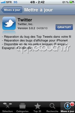Twitter for iPhone : Mise à jour en 3.0.2