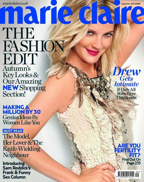 ♠ La belle Drew Barrymore pose en couverture de Marie Claire pour la rentrée 2010 ♠