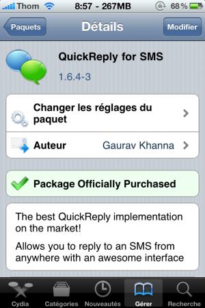 Quickreply for SMS : Mise à jour pour une meilleure compatibilité iOS 4.0