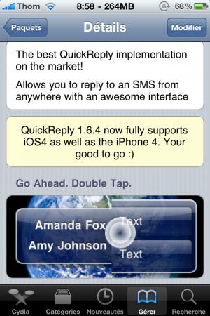 Quickreply for SMS : Mise à jour pour une meilleure compatibilité iOS 4.0