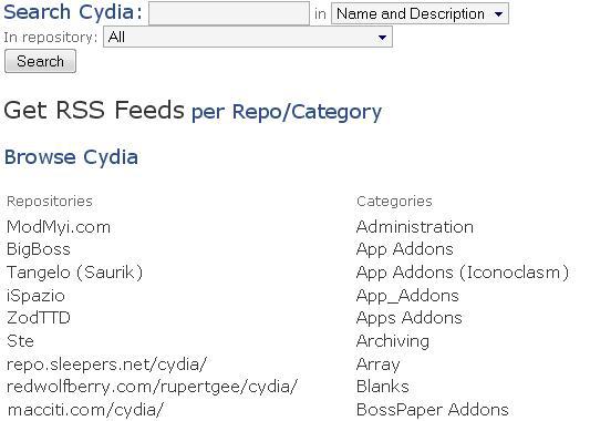 Moteur de recherche pour les sources Cydia