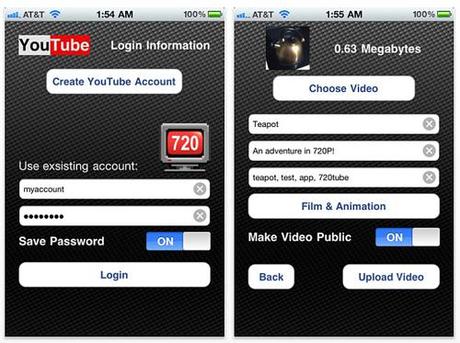 720tube : upload vers YouTube en 720p sur iPhone 4...