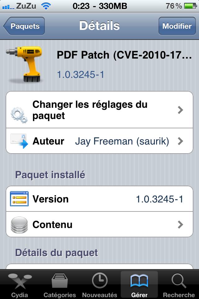 Tweak Cydia – PDF Patch pour combler la faille de sécurité PDF via Safari