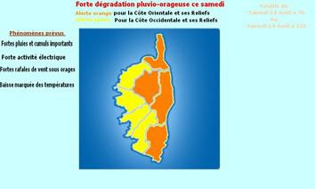 ALERTE ORANGE au niveau local sur la Haute - Corse pour demain : Episode pluvio-orageux intense !