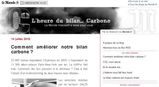 Bilan Carbone - LeMonde.fr - capture écran blog bilan carbone