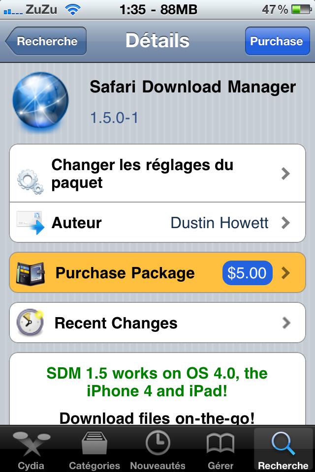 Tweak Cydia – Safari Download Manager devient compatible iOS 4 et iPad