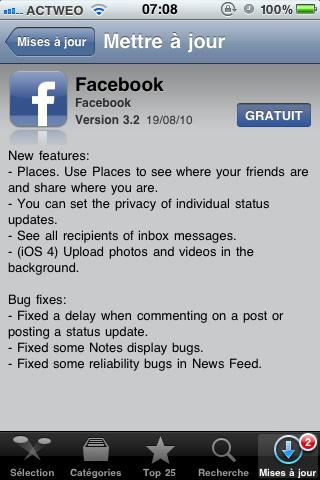 L’application Facebook passe en 3.2