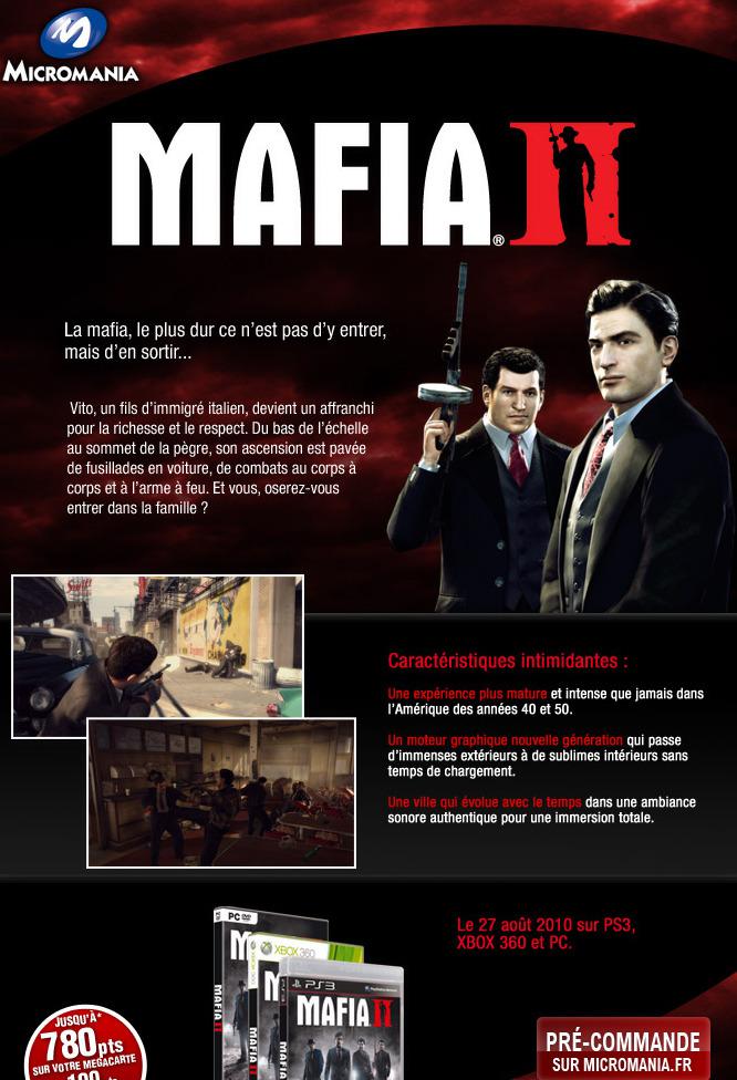 Emailing : Micromania fait du storry telling pour la sortie de Mafia II