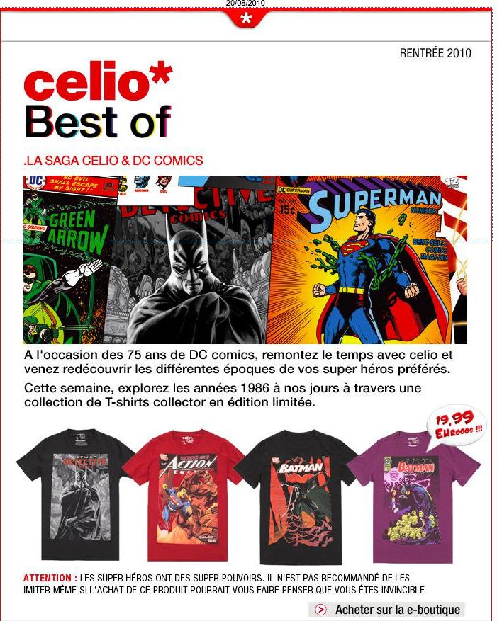 Emailing : Celio annonce un partenariat avec CD Comics