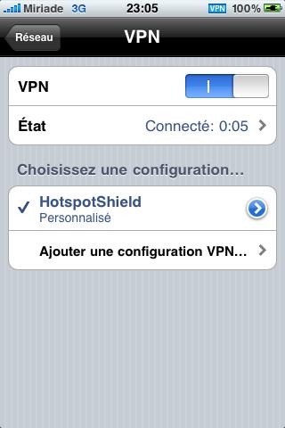 Activer VPN sur iPhone via Hotspot Shield