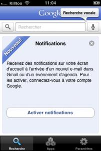 Google Mobile App mis à jour pour notifiation